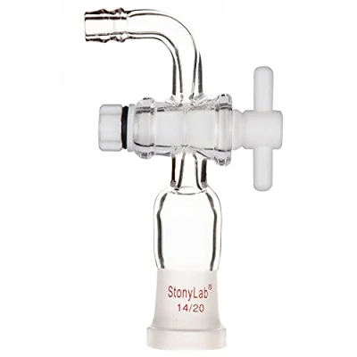 Image of stonylab Vacuum Flow Control Adapter, Borosilicate Glass Adapter with PTFE Stopcock and Bent Hose Connection, Standard 14/20 Outer Joint for Lab Supply
