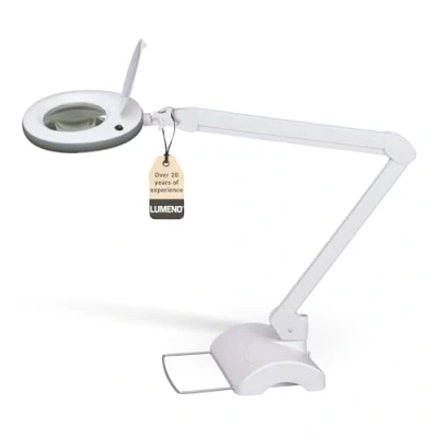 Image of Lumeno 7213GR LED Magnifying lamp, 127 mm Glass Lens, 910 Lumen, 3 diopters, Workstation Cosmetic for Beauty Salon, hobbyist, as Reading aid, with Table Stand 6180WS