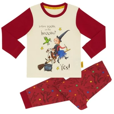 Image of Magic Light Room on the Broom Unisex 100% Cotton Halloween Long Pyjama Set 12 18 Months 86cm Raspberry
