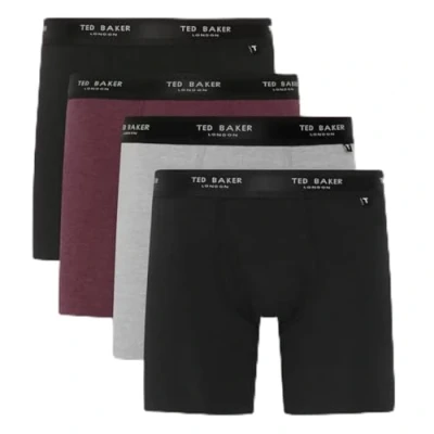 Image of Ted Baker Boxer Briefs 4 Pack Cotton Stretch Black Mix (Black, Red, Grey) or Navy Navy, Blue) Sizes M, L &amp; XL (UK, Alpha, Regular, (Black/Red/Grey/Black))