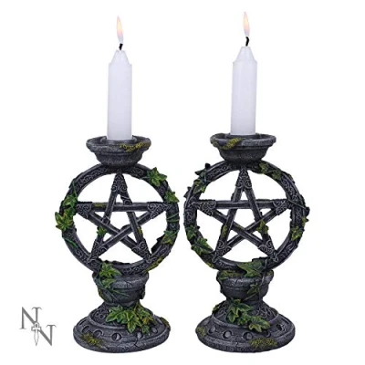 Image of Nemesis Now Wiccan Pentagram Candlesticks Set of Two Candle Holder 15cm, Resin, Black, Design, Gothic Dining Room Decor, Romance Gift, Cast in the Finest Expertly Hand Painted
