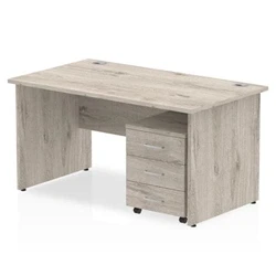 Image of Impulse 1400x800mm Desk Grey Oak Top Panel End Leg and Mobile Ped