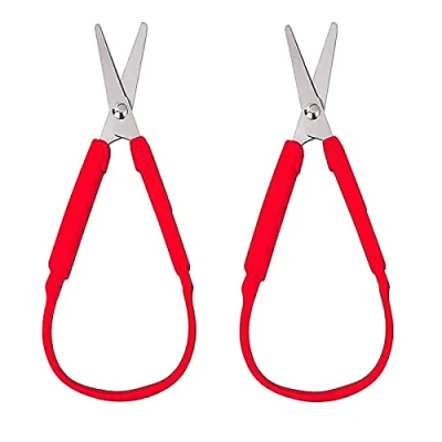 Image of 2 Pack Loop Scissors YUTOU Kids Childrens Easy Grip ​Loop Handle Self Opening Adaptive for Children Adolescents and Adults Special Needs (Red)
