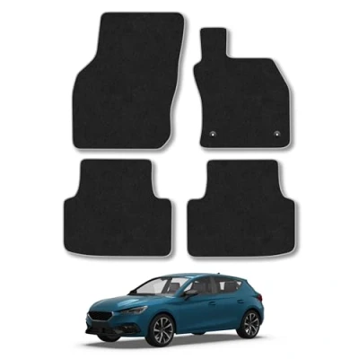 Image of Car Mats Compatible with Seat Leon (2020 ) Tailored Fit Grey Carpet Floor Set Accessory Custom 4 Pieces Anti Slip Backing &amp; Binding Trim Edge