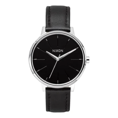 Image of NIXON Kensington Leather Black Casual Designer Women’s Watch (37mm. &amp; Silver Face/Black Band)