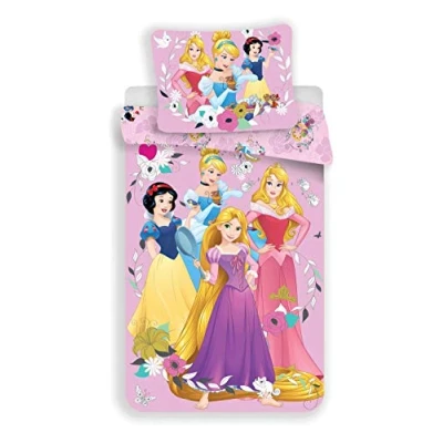Image of Disney Princesses European Size Single Cotton Duvet Cover And Pillowcase Set Pink/Multi