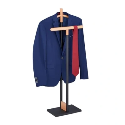 Image of Relaxdays Valet Stand, Alloy Steel, Black/Brown, 112 x 47 20 cm