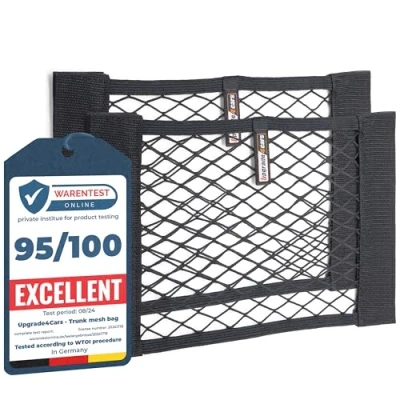 Image of Upgrade4cars Car Boot Mesh Organiser 2 storage Nets 40 x 25 cm Elastic net with additional self adhesive Stripes