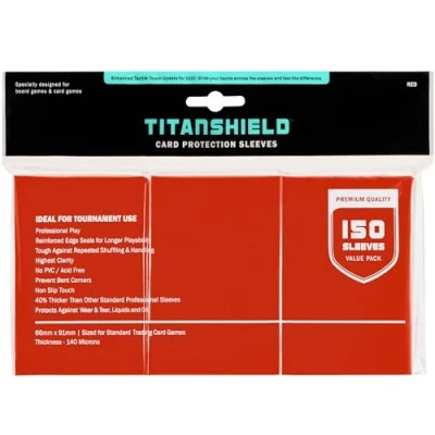 Image of TitanShield (150 Sleeves/Red) Standard Size Board Game Trading Card Sleeves Deck Protector for Magic The Gathering MTG, Pokemon