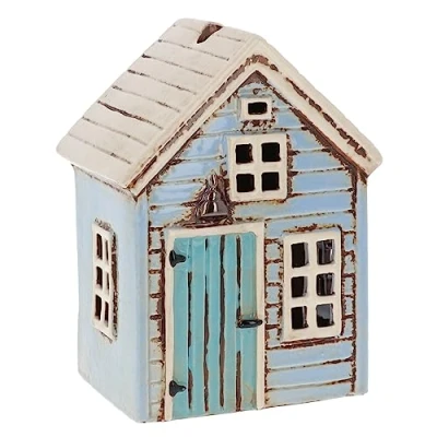 Image of Shudehill Giftware Ceramic Village Pottery Holiday house Tealight Holder, beautiful warming gift, Home Ornament, Candle Holder (Blue)