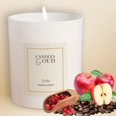 Image of Leyla l Candles &amp; Oud Burn Time: 40 Hours Scented Luxury Candle Gift Item 220g