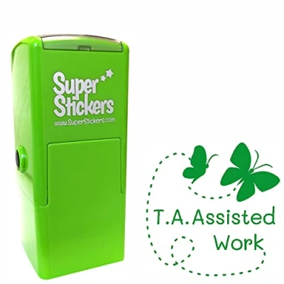 Image of Superstickers Teacher Stamp Education Marking Reward Stamps for School T.A. Assisted Work Butterflies Impression Size Approx. 23x23 mm Green Ink