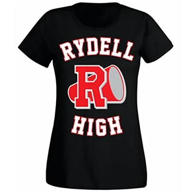 Image of Flip Womens Rydell High School Logo Grease Costume T Shirt Black UK 14 16 (XXL)