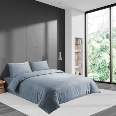 Image of LYMA Bedding Duvet Cover Set Super King Abstract Embossed, OEKO TEX Certified, Ultra Soft NanoPlush Double Brushed Quick Dry Button Closure Wrinkle Fade Resistant Quilt &amp; Pillowcase (LightGrey)
