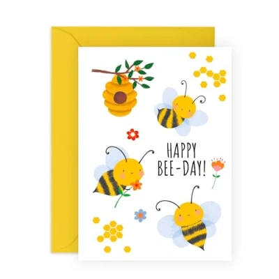 Image of Central 23 Happy Birthday Card For Girl Boy Bee Day Cute Greeting Cards Kids Yellow Women Aunt Mum Grandma Comes With Fun Stickers