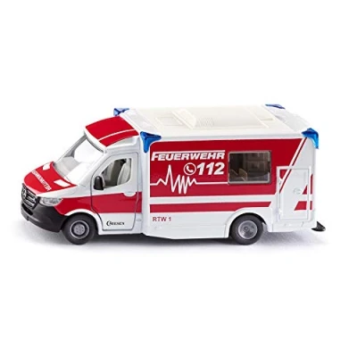 Image of siku 2115, Mercedes Benz Sprinter Miesen type C Ambulance, 1:50, Metal/Plastic, Red/White, Removable roof, Incl. stretcher and spine board