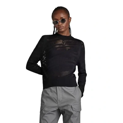 Image of G STAR RAW Women&#039;s Pointelle Text Knitted Sweater, black (dk D23924 B754 6484), S