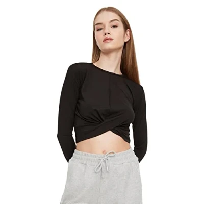 Image of Trendyol Women Loungewear Fitted Basic Crew Neck Knit Blouse Black