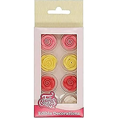 Image of FunCakes Sugar Decorations Roses: Ready to Use for Cake Decoration, Perfect Cupcakes, Muffins and more, Glutenfree certified, Set/8