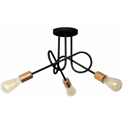 Image of Oxford Multi Arm Semi Flush Ceiling Light Black, Copper 50cm
