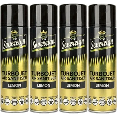 Image of 4 x Bundle New Scents Sovereign Car Home Office Gym Turbojet Air Sanitiser Freshener Spray (Lemon)