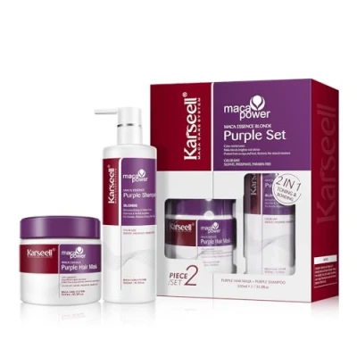 Image of Karseell Purple Hair Mask and Shampoo Set, Neutralizes Brass &amp; Yellow Tones for Blonde, Gray, Silver Color Treated Hair, 2 x 500ml