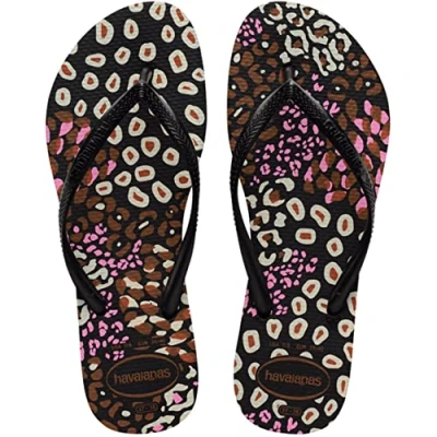 Image of Havaianas Women Slim Animals, Black/Pink Lemonade, 3/4