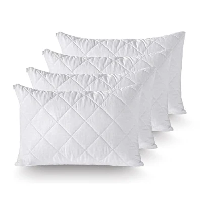 Image of SPHIRES Luxury Quilted Zip Pillow Protector 4 Pack 100% Microfiber Soft, Hypoallergenic Pillowcase Protectors Machine Washable Breathable Case 48x74cm White