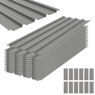 Image of Outsunny Corrugated Roofing Sheets, Pack of 12, Galvanised Metal Sheets for Greenhouse, Garage, Storage Shed, Carport, 129 x 45cm, Light Grey