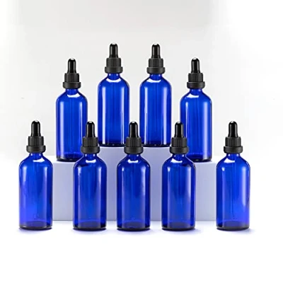 Image of Yizhao Blue Glass Dropper Bottles 100ml, with Pipette Dropper, for Essential oil, Aromatherapy, Laboratory, Massage, Makeup, Mixing, Travel 9Pcs