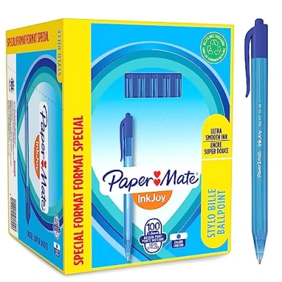 Image of Paper Mate InkJoy 100RT Retractable Ballpoint Pens Medium Point (1.0mm) Blue 100 Count