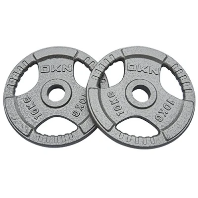 Image of DKN Unisex Tri Grip Cast Iron Olympic Weight Plates, Grey, 2 X 10 kg