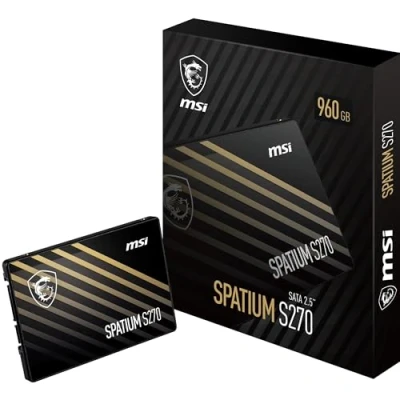 Image of MSI SPATIUM S270 SSD 960GB SATA 3 2.5&quot; Solid State Drive, 500MB/s Read &amp; 450MB/s Write, 3D NAND, Built In Data Security, Center 5 Year Warranty (500 TBW)