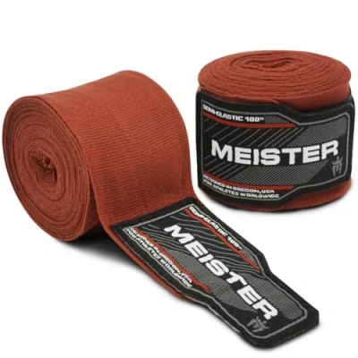 Image of Meister Adult 180&quot; Semi Elastic Hand Wraps for MMA &amp; Boxing (Pair) Brown