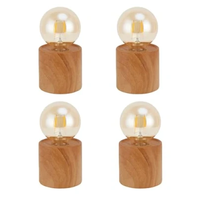 Image of JHY DESIGN Set of 4 Wood Grain Table Lamp 16.5cm Tall Ceramic Cordless Light with Edisonstyle Bulb and 6 Hours Timer Battery Operated Lantern Great for Living Room Weddings Parties Indoors Outdoors