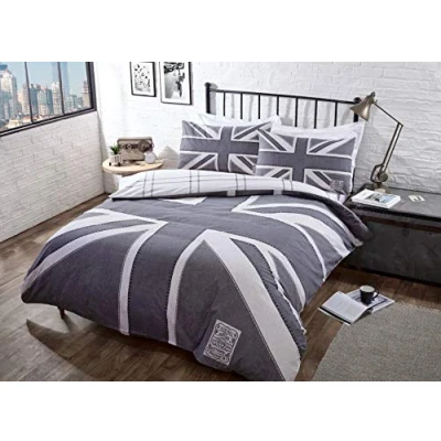 Image of CnA Stores Denim Grey Single Union Jack England Duvet Cover Reversible Bedding Set With Pillowcases