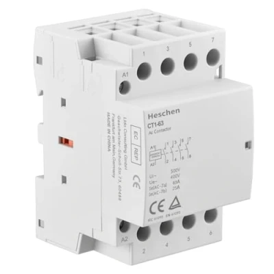 Image of Heschen Household AC Contactor, CT1 63, 4 Pole Four Normally Open, 220V/240V Coil Voltage, 35 mm DIN Rail Mount