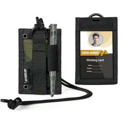 Image of OneTigris Tactical ID Card Holder Vertical Badge Horizontal with Pen Loop Neck Lanyards (Black),TG ZJT01