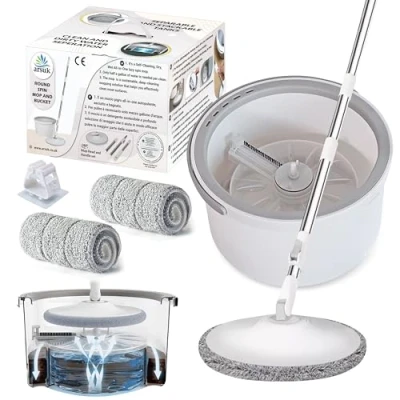 Image of ARSUK Spin Mop and Buckets Sets with Microfiber Refill Round Head Telescopic Handle