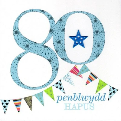 Image of Claire Giles Sherbet Sundaes Welsh Penblwydd Hapus 80th Birthday Card Blue