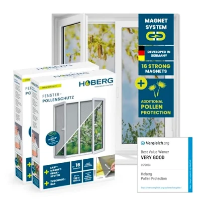Image of Hoberg Window Pollen Screen with Innovative Magnetic Attachment Fly Net up to 150 x 130 cm Individually Cut Size, no Drilling and screwing Mosquito Attach 16 Magnets [2 Pieces]
