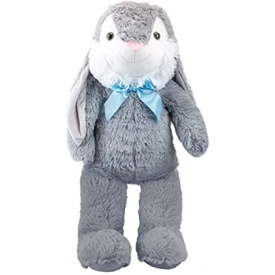 Image of VFM Giant Bunny Soft Toy Plush Super Easter Gift, 75cm Tall Stuffed Woodland Animal Teddy With Ribbon &amp; Embroidered Details XL Grey