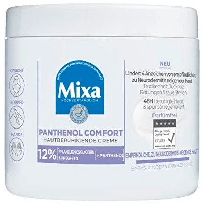 Image of Mixa Panthenol Skin Soothing Cream with Panthenol, Care for Dry, Sensitive and Neurodermatitis Prone Skin, Wound Healing Redness Itching, Comfort, 400 ml