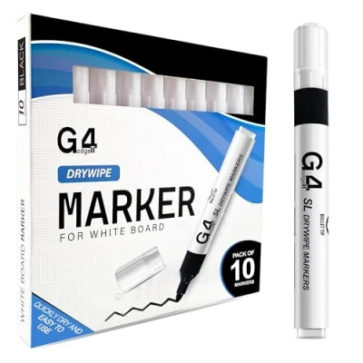 Image of G4GADGET Nice Style Pack of 10 Non Toxic Ink Black Colour Whiteboard Dry Wipe Marker Pens Bullet Tip
