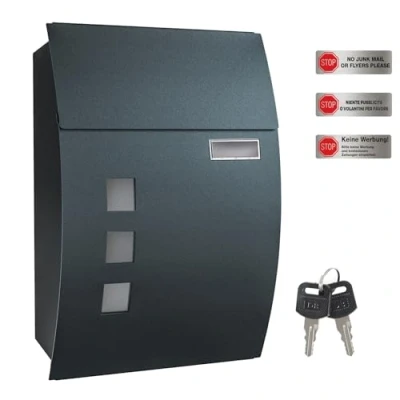 Image of SONGMICS Wall Mounted Post Box with Viewing Windows, Name Slot, 2 Keys Easy to Install Charcoal Grey GMB030G02