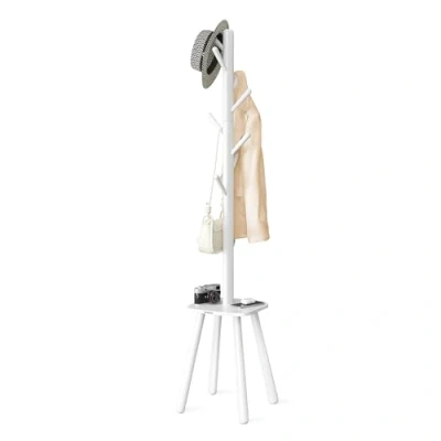 Image of VASAGLE Coat Rack Stand, Free Standing Hall Tree with 8 Hooks and Storage Shelf, 170.5 cm Tall, for Coats, Hats, Bags, Hallway, Entryway, Bedroom, Cloud White RCR033W01