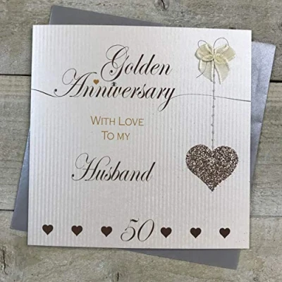 Image of Husband 50th Golden Wedding Anniversary Handmade Card Love Lines by WHITE COTTON CARDS LLA50H