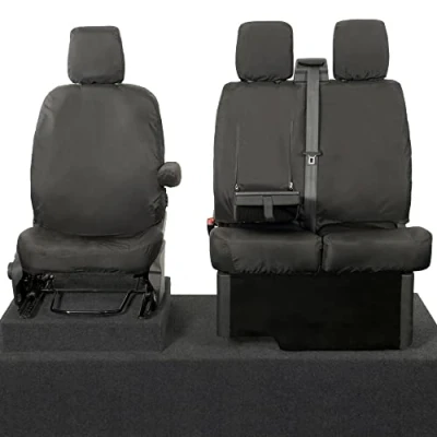 Image of My Van Seat Covers MVSC120B Tailored Waterproof Front (Single/Double WITH Pull Down Tray) Black To Fit Ford Transit MK8 (Including Tipper) 2014 Onwards