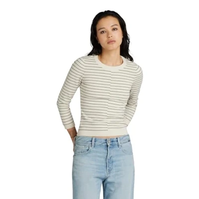 Image of G STAR RAW Women&#039;s Broken stripe Lightweight Jumper , Multicolor (antique white htr/sage D24491 D563 G417), M