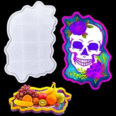 Image of DIYBravo Resin Tray Mould Large Skull Halloween Rolling Silicone Epoxy Casting for DIY Craft